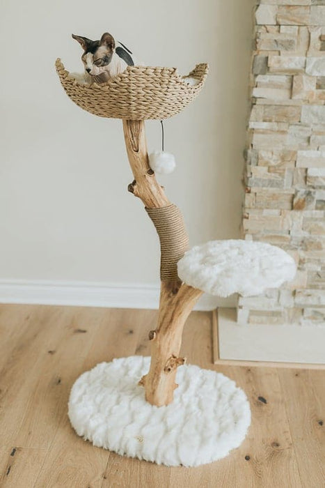 116cm Wooden Cat Tree (Woven Basket) - 08