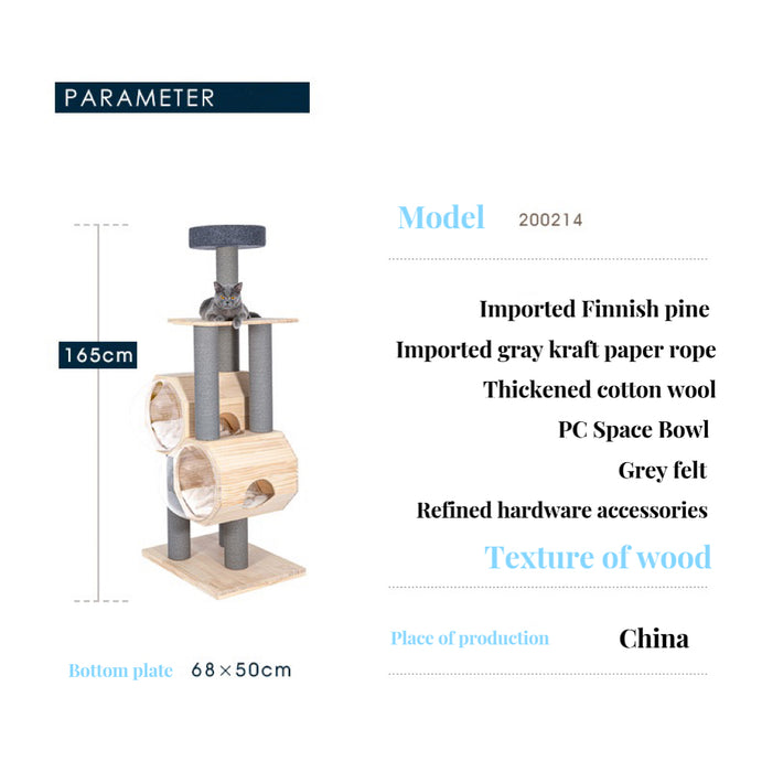165cm Finnish Pine Luxury Cat Tree 07