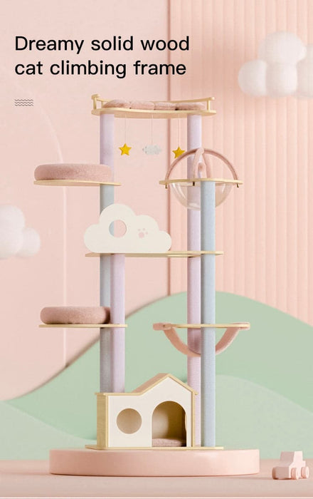 170cm dreamland wooden cat tree pink - 04