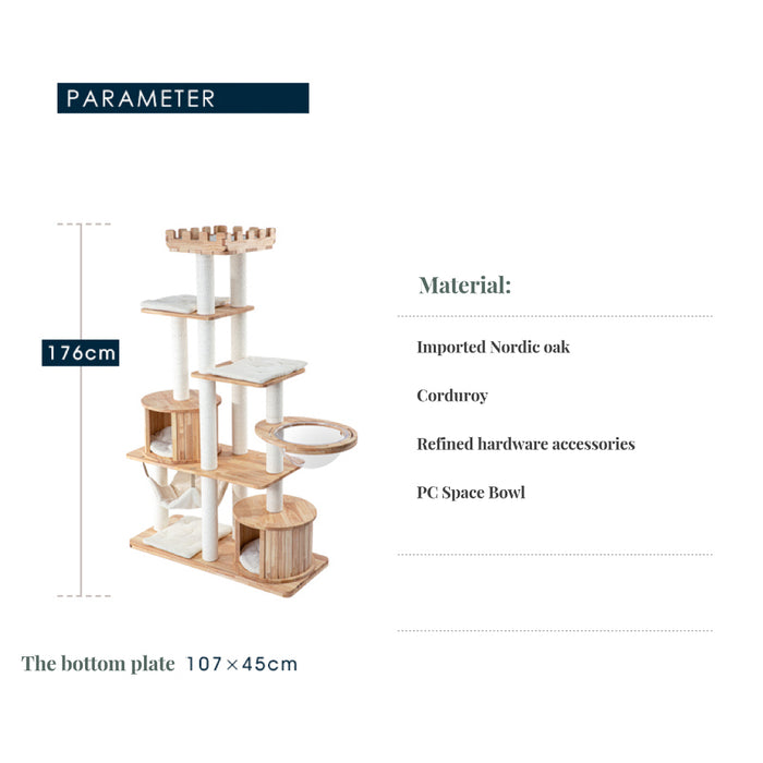 176cm castle oak versatile space bowl cat tree 01