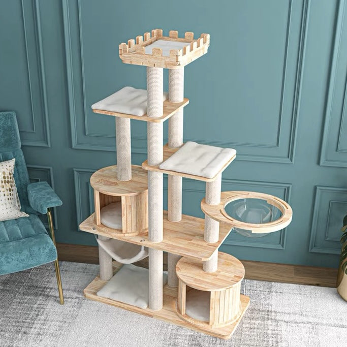 176cm castle oak versatile space bowl cat tree 03