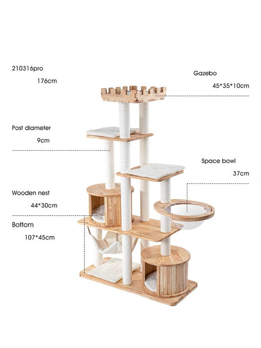 176cm castle oak versatile space bowl cat tree 08