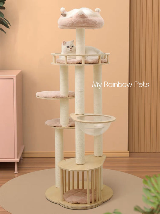 180cm Pink Crown Wooden Cat Tree 09