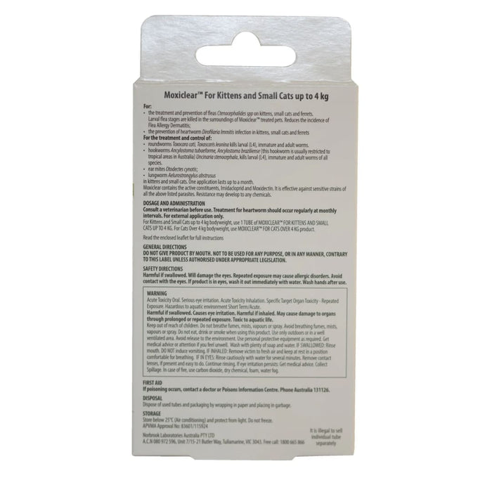 Moxiclear Flea & Worming Spot Treatment（Up to 4KG） - Kitten & Cat