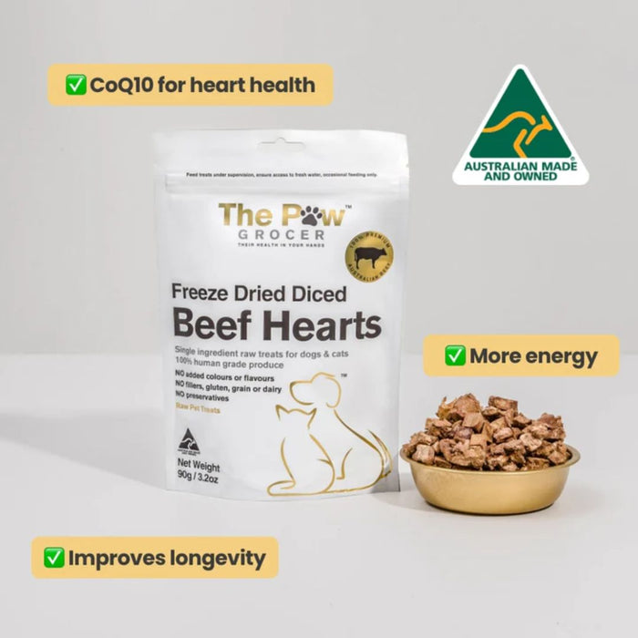 The Paw Grocer Freeze Dried - Diced Beef Hearts - 90g