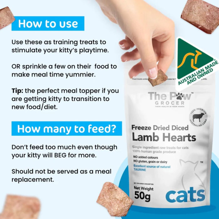 The Paw Grocer Freeze Dried - Diced Lamb Hearts for Cat - 50g