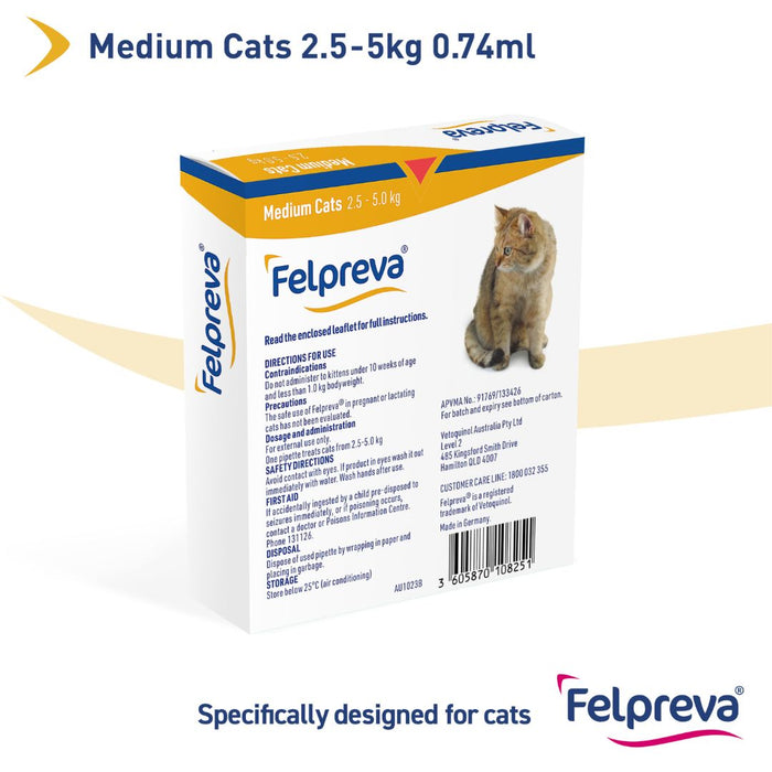 FELPREVA Spot On Solutions For Medium Cats - >2.5KG-5KG