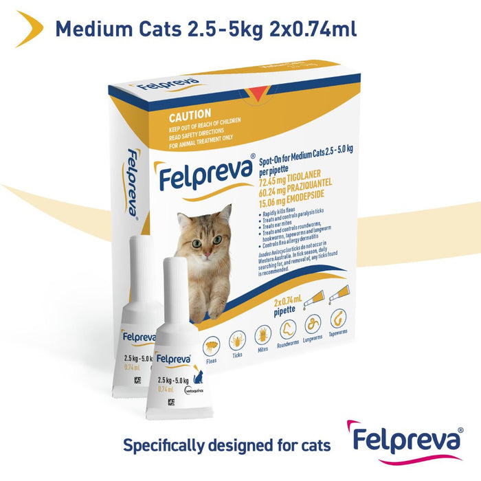 FELPREVA Spot On Solutions For Medium Cats - >2.5KG-5KG