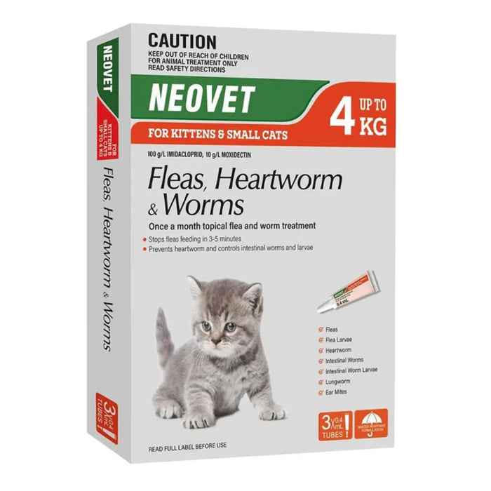 NEOVET Flea And Worming For Kittens And Small Cats - (Up To 4kg) 3 Pack