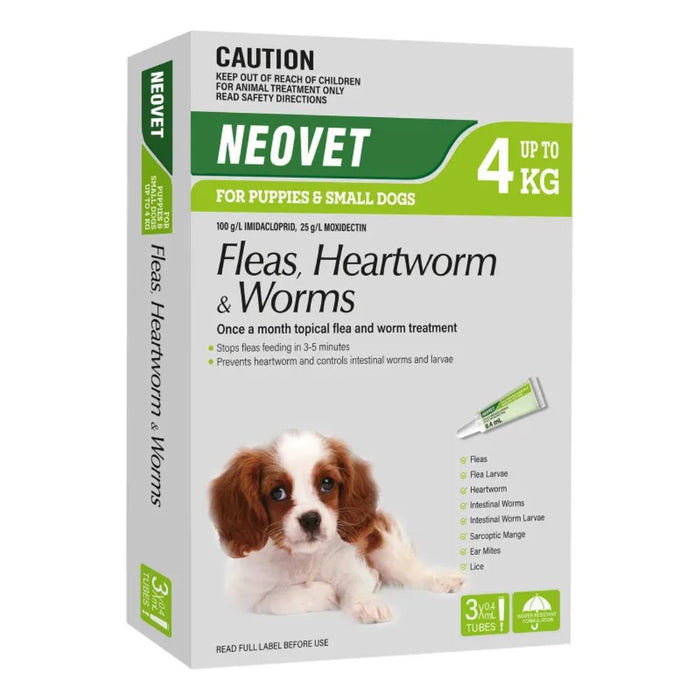 NEOVET Flea And Worming For Puppies And Small Dogs - (Up To 4kg) 3 Pack