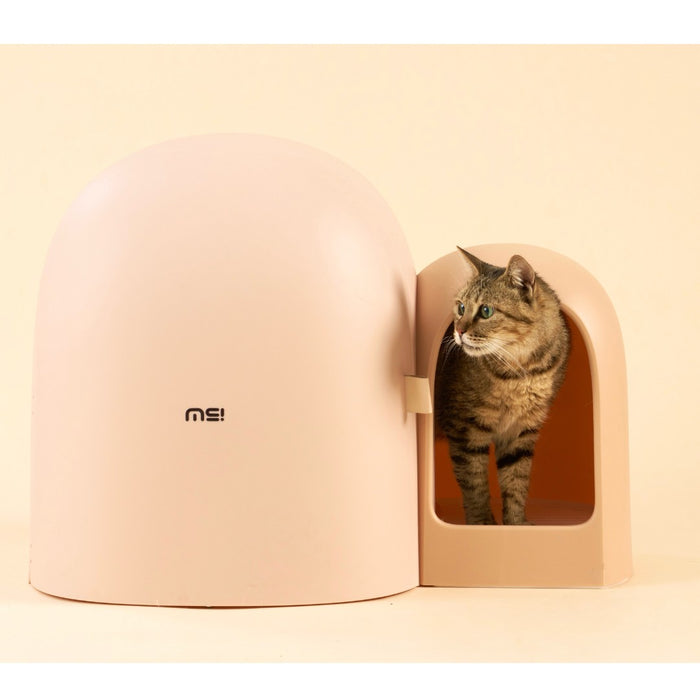 MAKESURE MAX Extra Large Enclosed Cat Litter Box Milk Tea Pink