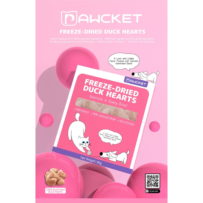 Pawcket Freeze-Dried Raw Duck Heart Treat - 80g