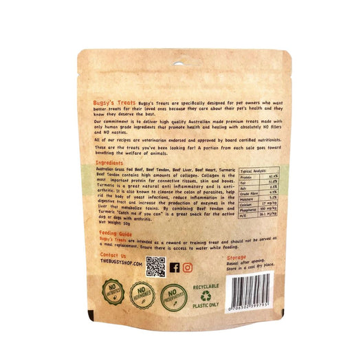 BUGSY'S Catch Me If You Can - Beef Tendon and Turmeric Dog Nature Treats 70g - 01