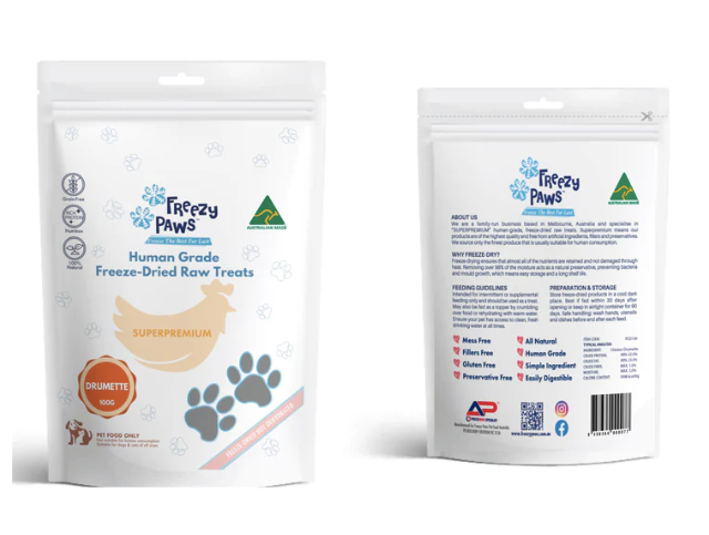 Freezy Paws - Superpremium Human Grade Freeze-Dried Chicken Drumette Raw Treats 100g