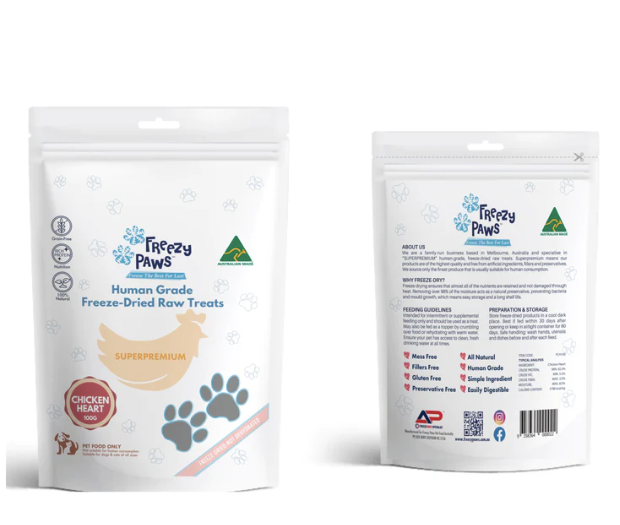 Freezy Paws - Superpremium Human Grade Freeze-Dried Chicken Heart Raw Treats 100g