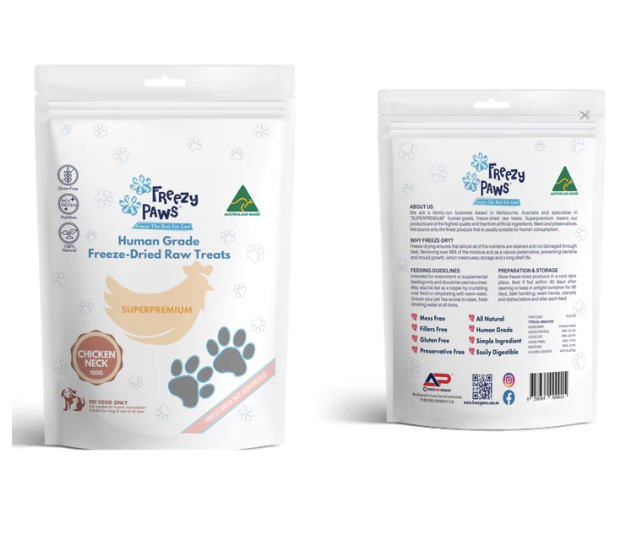 Freezy Paws - Superpremium Human Grade Freeze-Dried Chicken Neck Raw Treats 100g