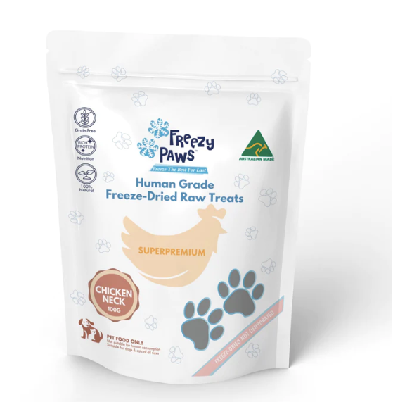 Freezy Paws - Superpremium Human Grade Freeze-Dried Chicken Neck Raw Treats 100g