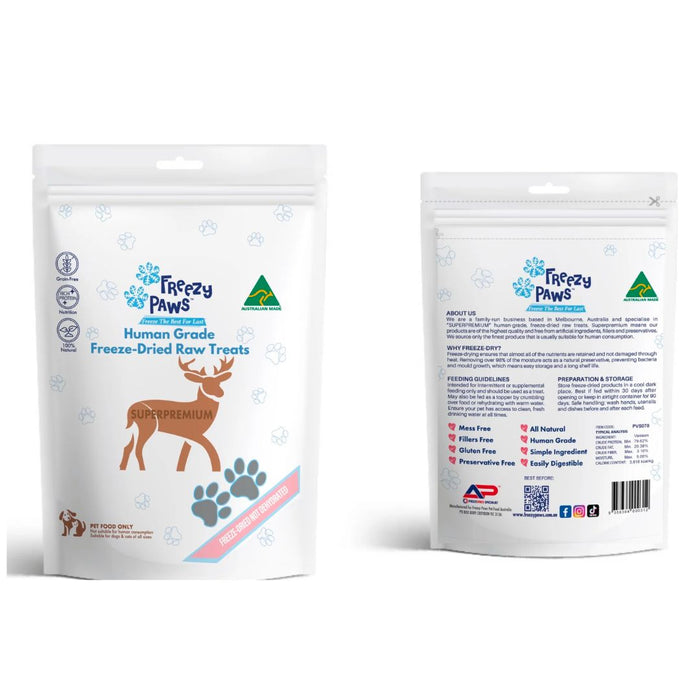 Freezy Paws - Superpremium Human Grade - Freeze Dried Venison Steak Raw Treats 70g