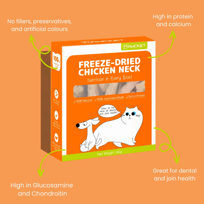 Pawcket Freeze-Dried Chicken Neck Treat - 80g