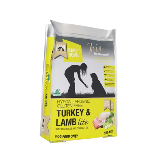 MEALS FOR MUTTS DRY DOG FOOD TURKEY AND LAMB ADULT LITE- 9kg my rainbow pet