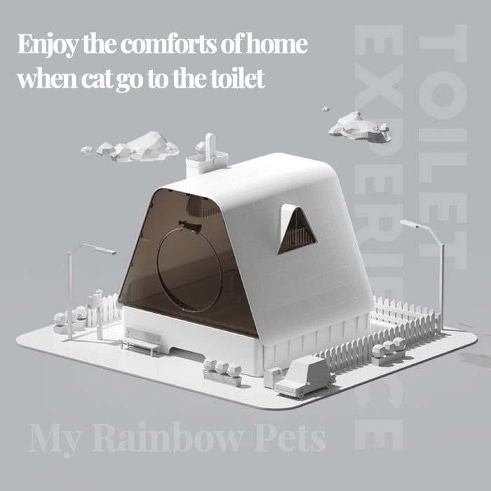 POPOCOLA | Enclosed Triangle Large Space Cat Litter Box｜Ivory white