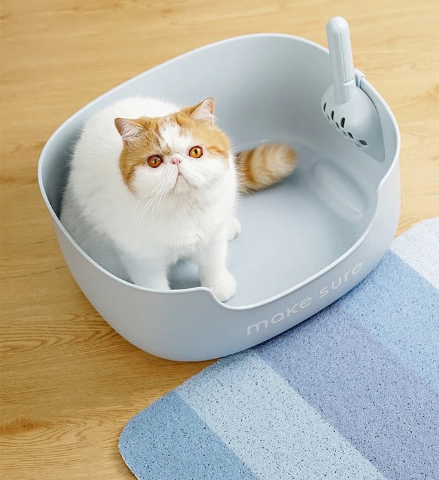 MAKESURE | Large Cat Litter Box Lite with Mat | Blue Grey