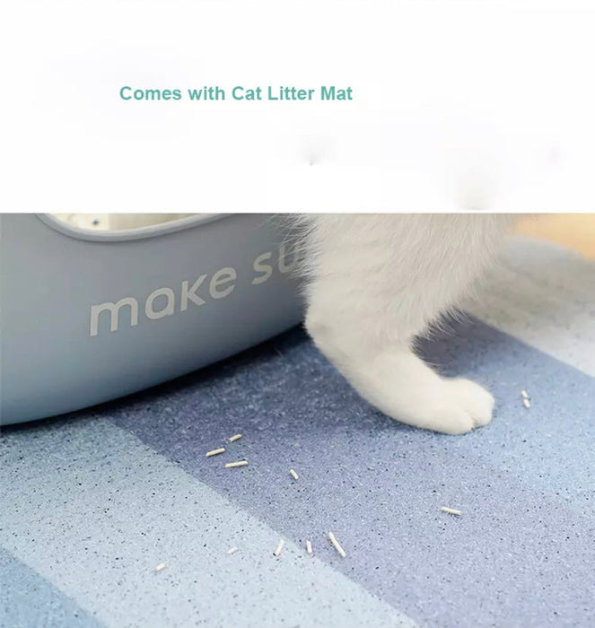 MAKESURE | Large Cat Litter Box Lite with Mat | Blue Grey