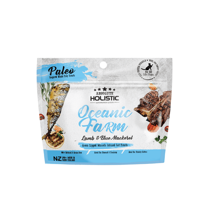 Absolute Holistic Air Dried Cat Treats Oceanic Farm Blue Mackerel & Lamb 50g my rainbow pet