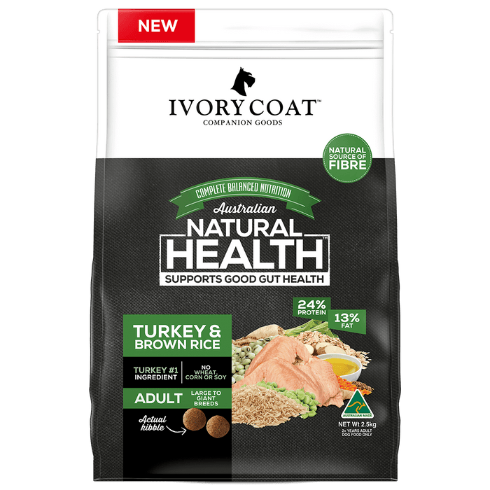 IVORY COAT Dry Dog Food Adult Large Breed Turkey & Brown Rice 15KG my rainbow pet